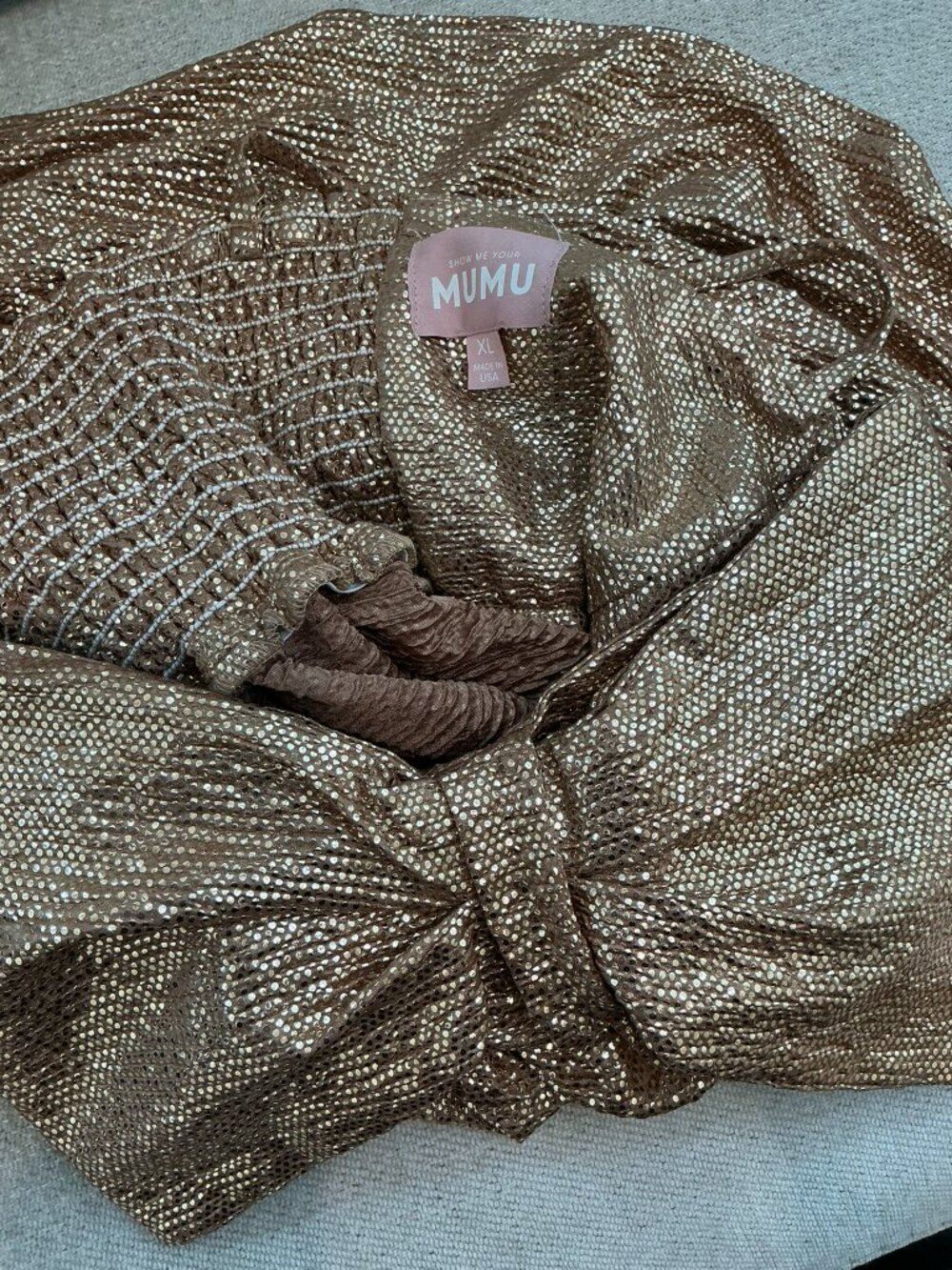 Show Me Your MuMu Gold Sequin Mini Dress with Bow - Picture 4 of 7